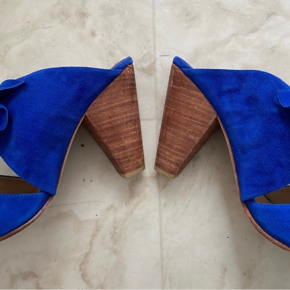 $550 Ulla Johnson Lucia Blue Suede Bow Pointed Toe Block Heels Mules size 9.5 - Picture 7 of 13